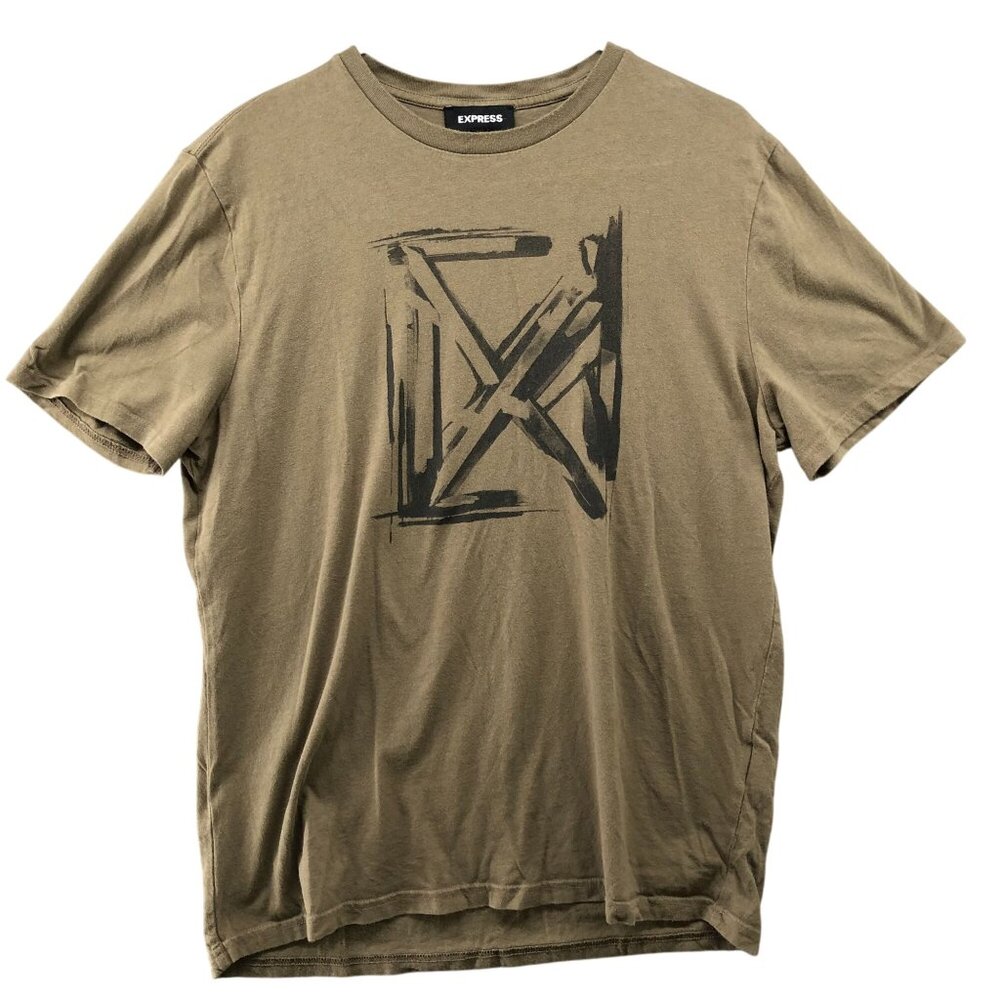 Express Graphic T Shirt Mens M Short Sleeve Crewneck Taupe Tan Cotton